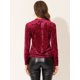 thumbnail image 3 of Camiseta casual de manga larga con cuello redondo y parte superior de terciopelo para mujer borgo?a L Allegra K, 3 of 4