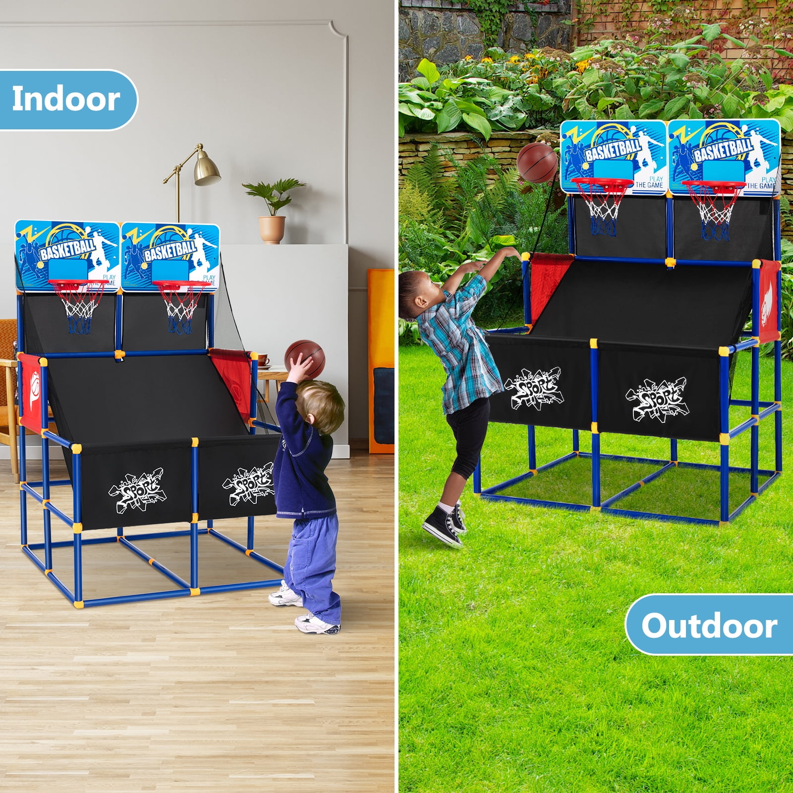 Topbuy Kids Basketball Hoop Arcade Game Double Shot Basketball Arcade with 2 Shatterproof Backboards
