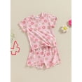 thumbnail image 3 of FEORJGP Kids Little Girls Summer 2PCS Outfits 6M 12M 18M 2T 3T 4T Toddler Baby Short Sleeve T-Shirts O Neck Shirts Floral Print Tops Elastic Waist Shot Fashion Casual Comfy Clothes for Daily, 3 of 9