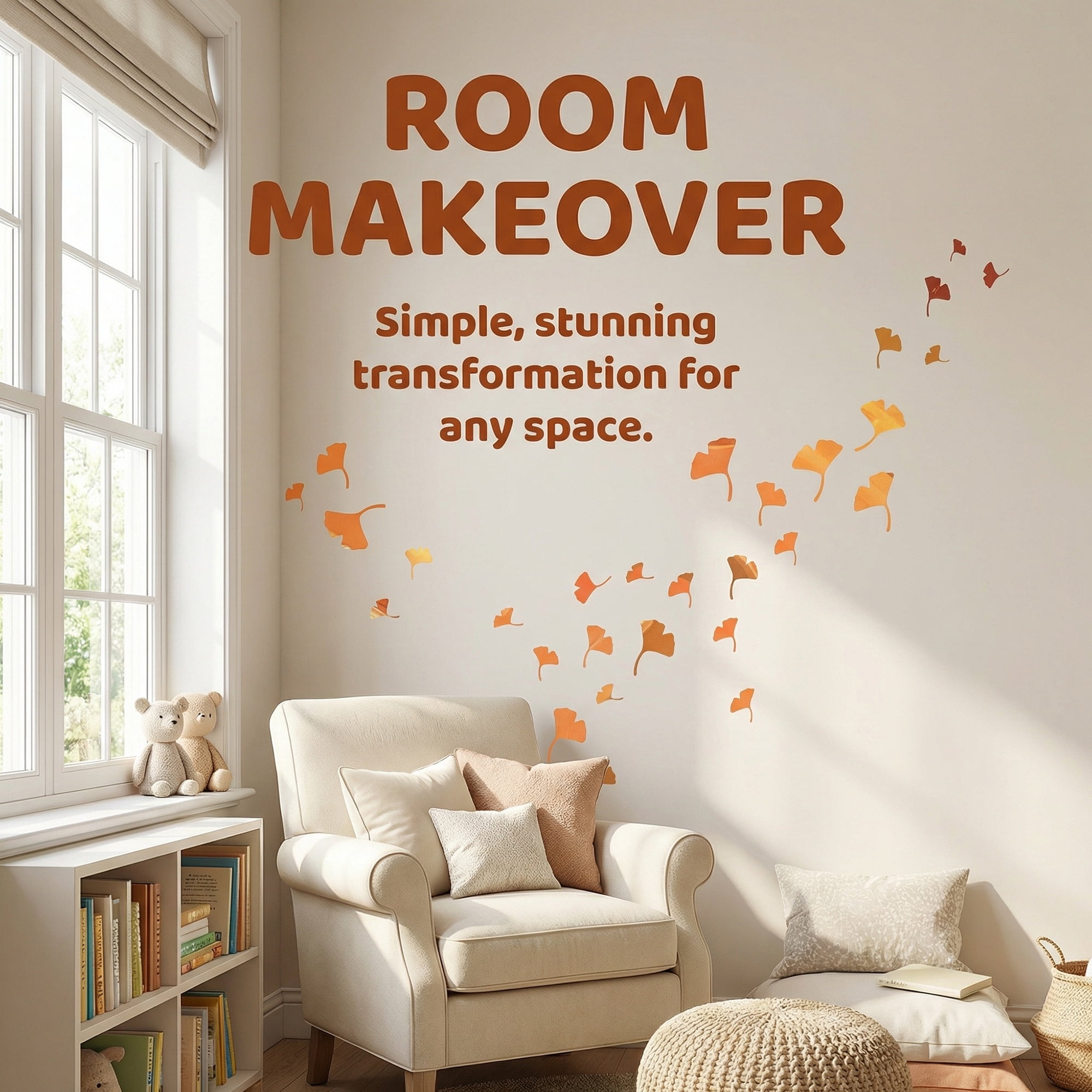 Unique Bargains Glow in the Dark Animal Wall Decals Orange Ginkgo Leaves 11.4" x 7.9"