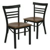 Flash Furniture 2 Pk. HERCULES Series Black Three-Slat Ladder Back Metal Restaurant Chair - Cherry Wood Seat