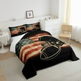 thumbnail image 4 of Retro American Flag Bedding Set Twin Black Football Comforter Set, Sports Duvet Insert USA Flag Stars Quilt Comforter, Red Beige Stripe Bedding Comforters & Sets Black 2 Pieces Microfiber, 4 of 5