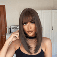 thumbnail image 4 of SUCS Straight Black Bob Synthetic Wig with Bangs Medium Long Cosplay Layered Wigs for Woman Natural Hair Daily Wig Heat Resistant, 4 of 8