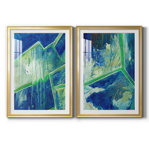 Wexford Home Geometric in Cool V Premium Framed Print, 30.5" x 42.5" - Ready to Hang, Gold (Set of 2)