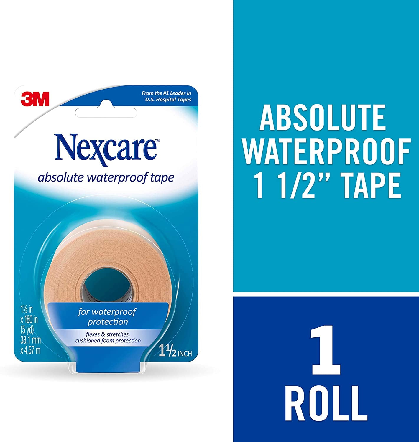 Nexcare Absolute Waterproof Wide Tape 1-1/2 Inches X 5 Yards 5 Yards (Pack of 4)