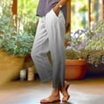 thumbnail image 2 of Tnhcen Women's Print Linen Look Pants, High Waisted Elastic Waist Wide Leg Trousers with Pockets & Side Slit, 100% Polyester Casual Palazzo Pants for Women S-2XL, 2 of 6