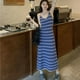 thumbnail image 3 of Vestido de punto a rayas con tirantes finos para mujer, moda coreana, cuello en V, largo, ropa de calle, sin mangas, midi, 2024, 3 of 6