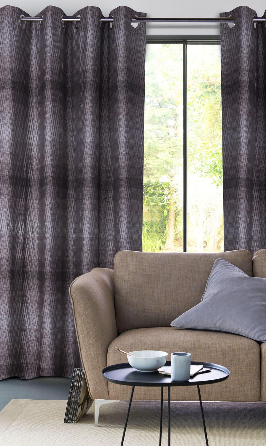 Mode Caricia Bree rideau à œillets géométrique jacquard à rayures ombrées, 54 x 95, brun / beige