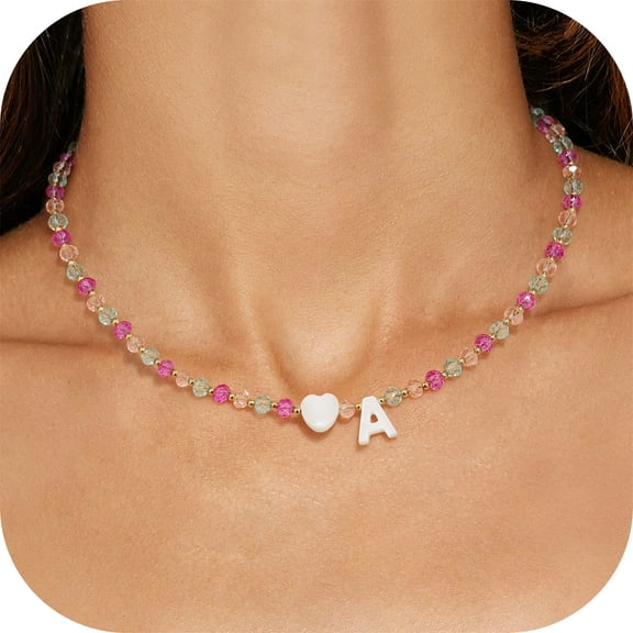 Turandoss Colorful Beaded Dainty Heart Initial Choker Necklace for Women Girls Letter A-Z Boho Beads Jewelry Trendy Personalized Birthday Gifts for Her Teen Girl