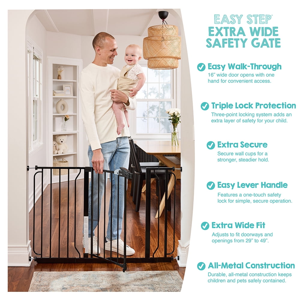 Regalo Easy Step Extra Wide 49-Inch Baby Safety Gate, Black – Adjustable Metal Gate for Babies 6–24 Months