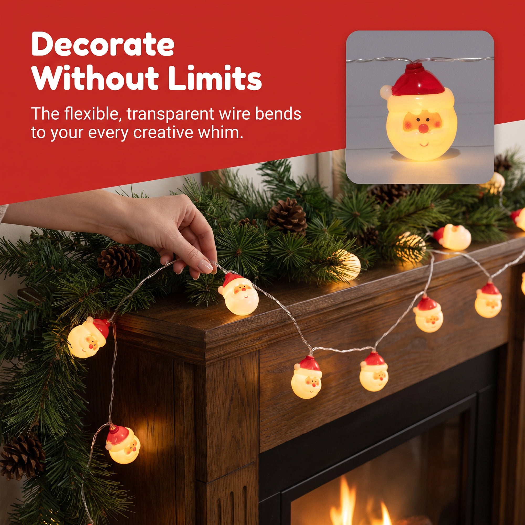 Unique Bargains Fairy Garlands Yuletide Noel Lamps 4.9 ft Red Hat Man Battery Operated