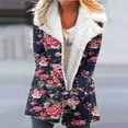 thumbnail image 2 of wycnly Winter Plush Jacket for Women Trench Overcoat for Women Vintage Floral Print Open Button Down Lapel Outwear Thickened Warm Cozy Fleece Lined Coats Plush Jacket Under $5, 2 of 5