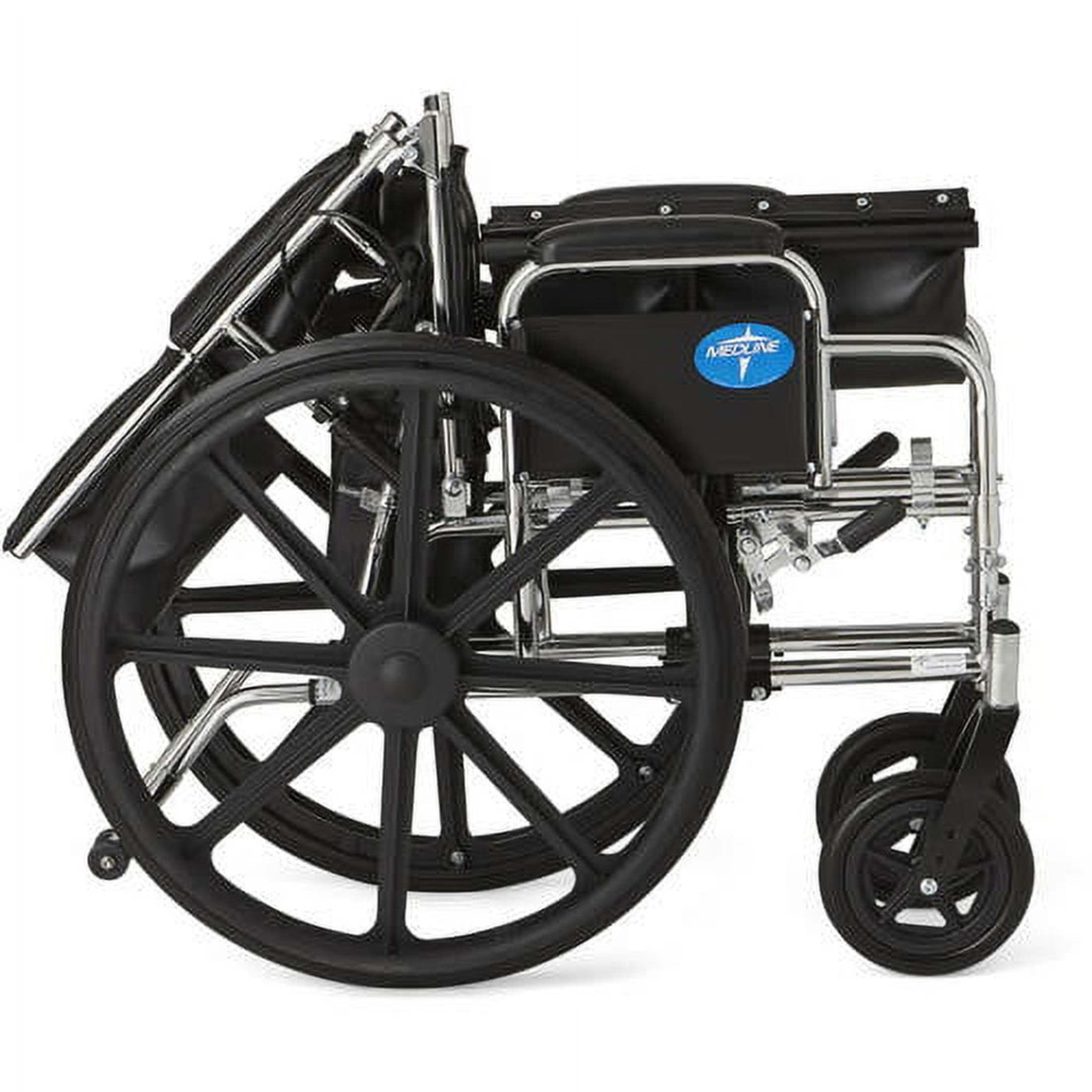 Medline Excel Reclining Wheelchair, 16" Wide Seat, Desk-Length Removable Arms, Elevating Leg Rests