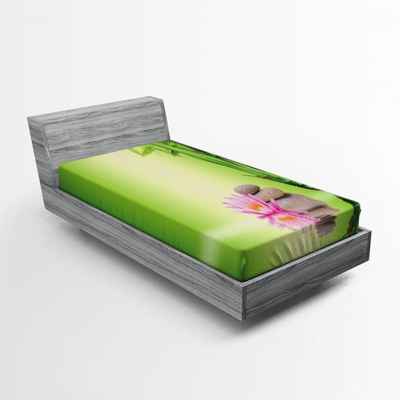 Ambesonne East Fitted Sheet, Garden Peaceful Mind, Twin XL Size, Green Pink