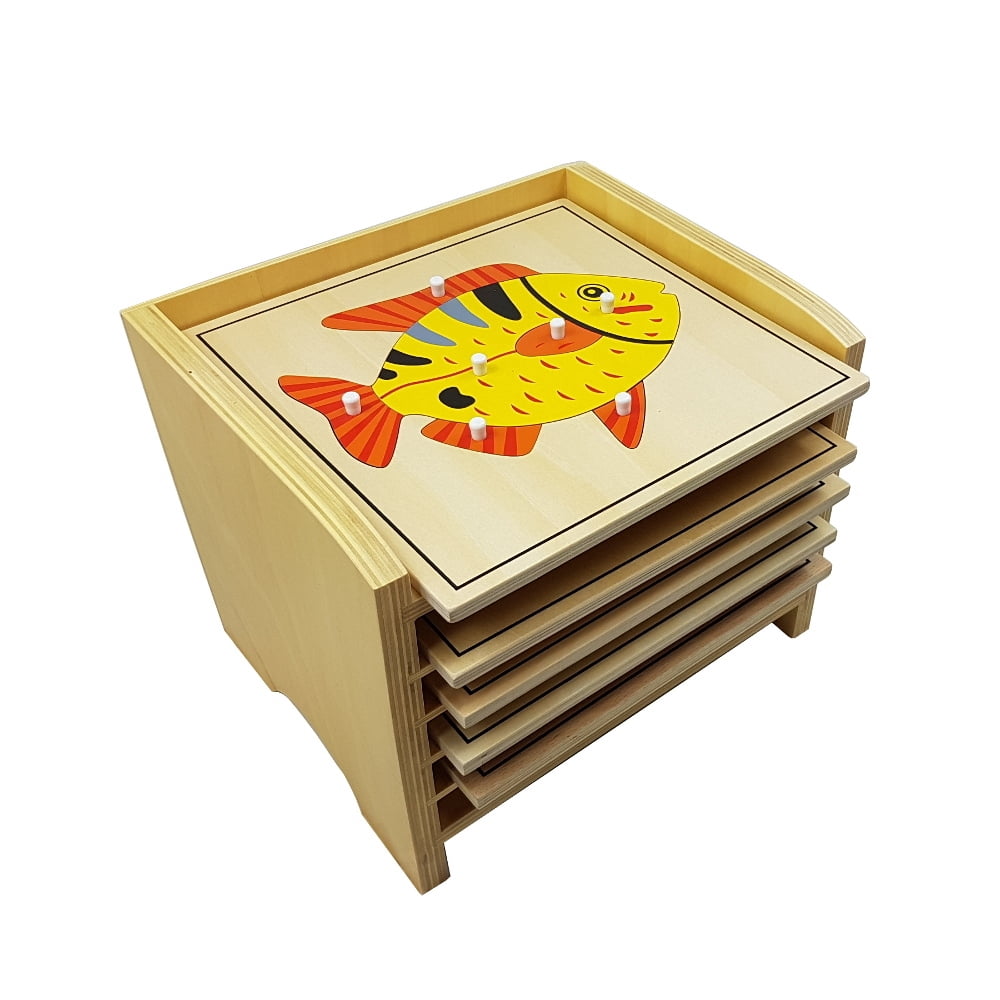 IFIT Montessori 5 Animal Puzzles with Cabinet, Montessori Toy Zoology Biology Material