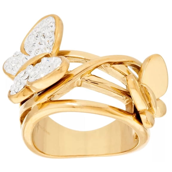 QVC Goldtone Stainless Steel Crystal Butterfly Band Ring Size 5