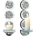 thumbnail image 2 of Set of 2 Crystal Crush Diamond Candle Sconces, Gorgeous Silver Mirrored Wall Sconce, Round Candle Holder Glass Wall Decorations for Home Décor, Living Room, Dining Room., 2 of 7