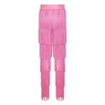 thumbnail image 4 of TiaoBug Kids Girls Elastic Waist Rhinestone Fringe Practice Pants Tassel Latin Salsa Dance Performance Trousers Pink 14, 4 of 5