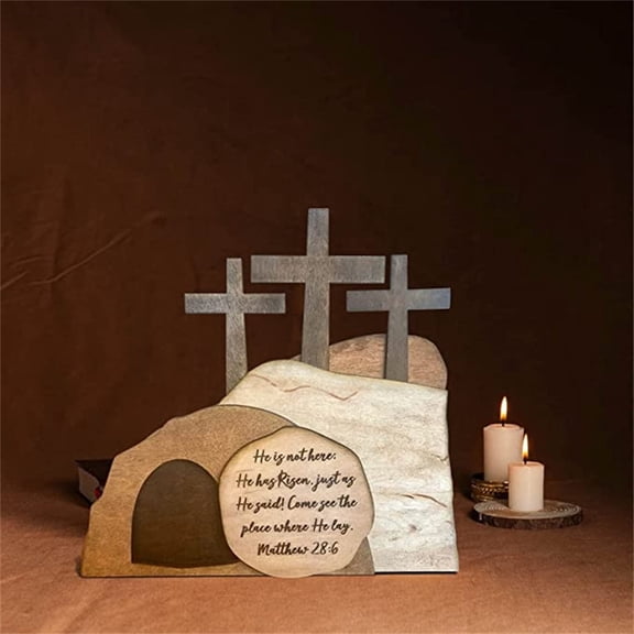 Empty Tomb Easter Scene Decor, Risen Religious Ornament, Easter Resurrection Scene Figurine, Christian Easter Home Decor, Spiritual Holiday Tabletop Accent, 1pcs, Colour