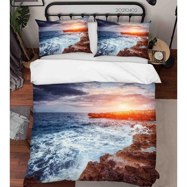 3D Sunset Sky Sea Rock Funda nórdica Set Ropa de Cama Funda Nórdica Fundas de almohada 29