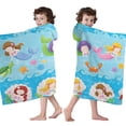 thumbnail image 4 of Mermaid Princess Sea Pattern Hooded Bath Towel，60"x35" for Ages 3 To 12 Kids, Quick Dry Lightweight Soft Microfiber Hood Beach Towel Cover Up for Kids, 4 of 7