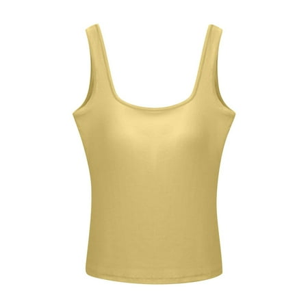 Jewelreauty Camisole Workout Yoga Tank Tops for Women Sleeveless Strap Cozy Tops with Built in Bra Padded (S  Yellow)