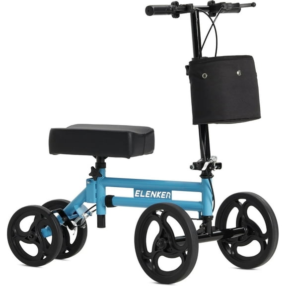 ELENKER Folding Knee Walker, Lightweight Knee Scooter for Ankle & Foot Injuries, Alternative to Crutches, Blue