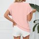 thumbnail image 4 of Camiseta Lisa Manga Corta De Murciélago Cuello En V Casual Simple Top De Verano Para El Trabajo En Casa Compras Rosa L, 4 of 6