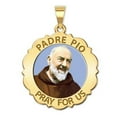 thumbnail image 2 of Picturesongold.Com Padre Pio Scalloped Round Religious Medal Necklace Pendants Female - 3/4 inch Size of a Nickel - Solid 14K Yellow Gold, 2 of 4