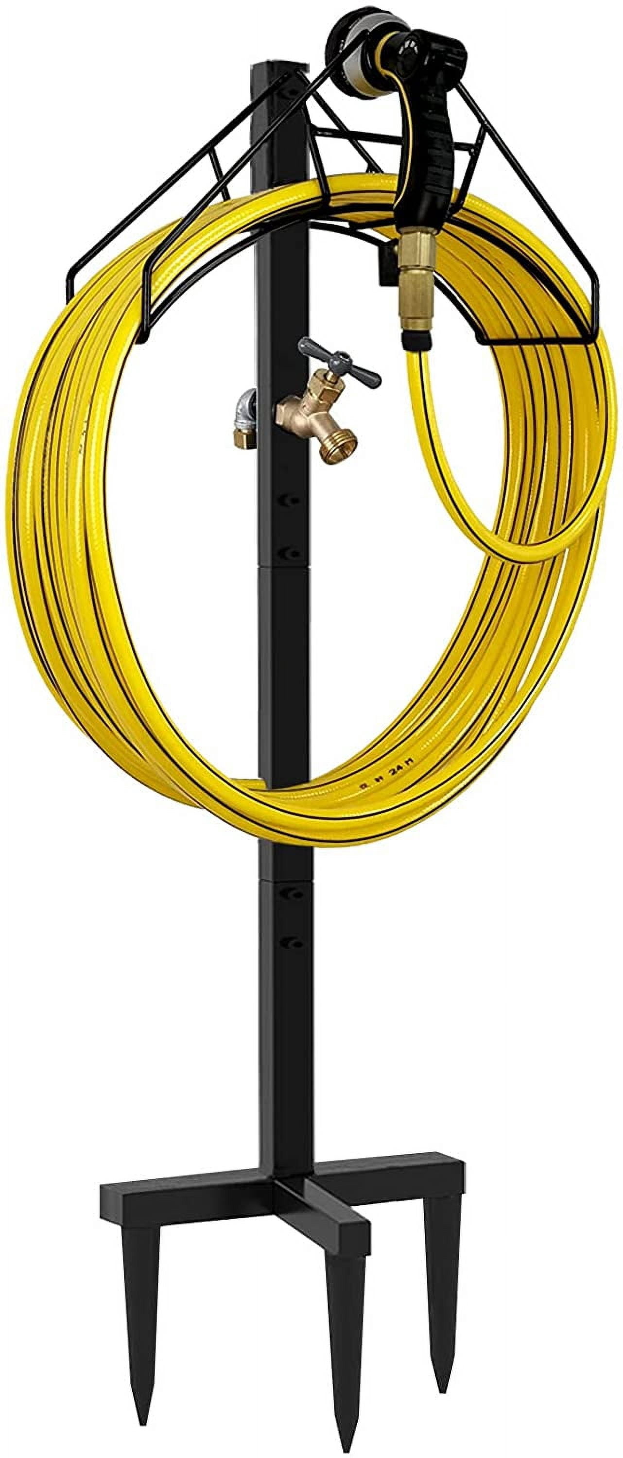 Freestanding Garden Hose Holder Hanger, Heavy Duty Metal Water Hose Reel Storage Stand Rack for Yard Lawn, Bright Black (Hose not Included)
