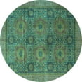 thumbnail image 1 of Ahgly Company Machine Washable Indoor Round Oriental Turquoise Blue Modern Area Rugs, 8' Round, 1 of 4