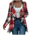 thumbnail image 2 of UQJfacai Womens Plaid Shawl Collar Cardigan Sweaters Long Open Front Flannel Jacket Buffalo Plaid Shacket Fashion Fall Outfits, 2 of 7