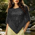 thumbnail image 2 of Fewfanhot Crochet Sequin Fringe Poncho Shawl, Hollow Knit Triangle Wrap for Women Beach Bohemian Daily Wear, 2 of 6