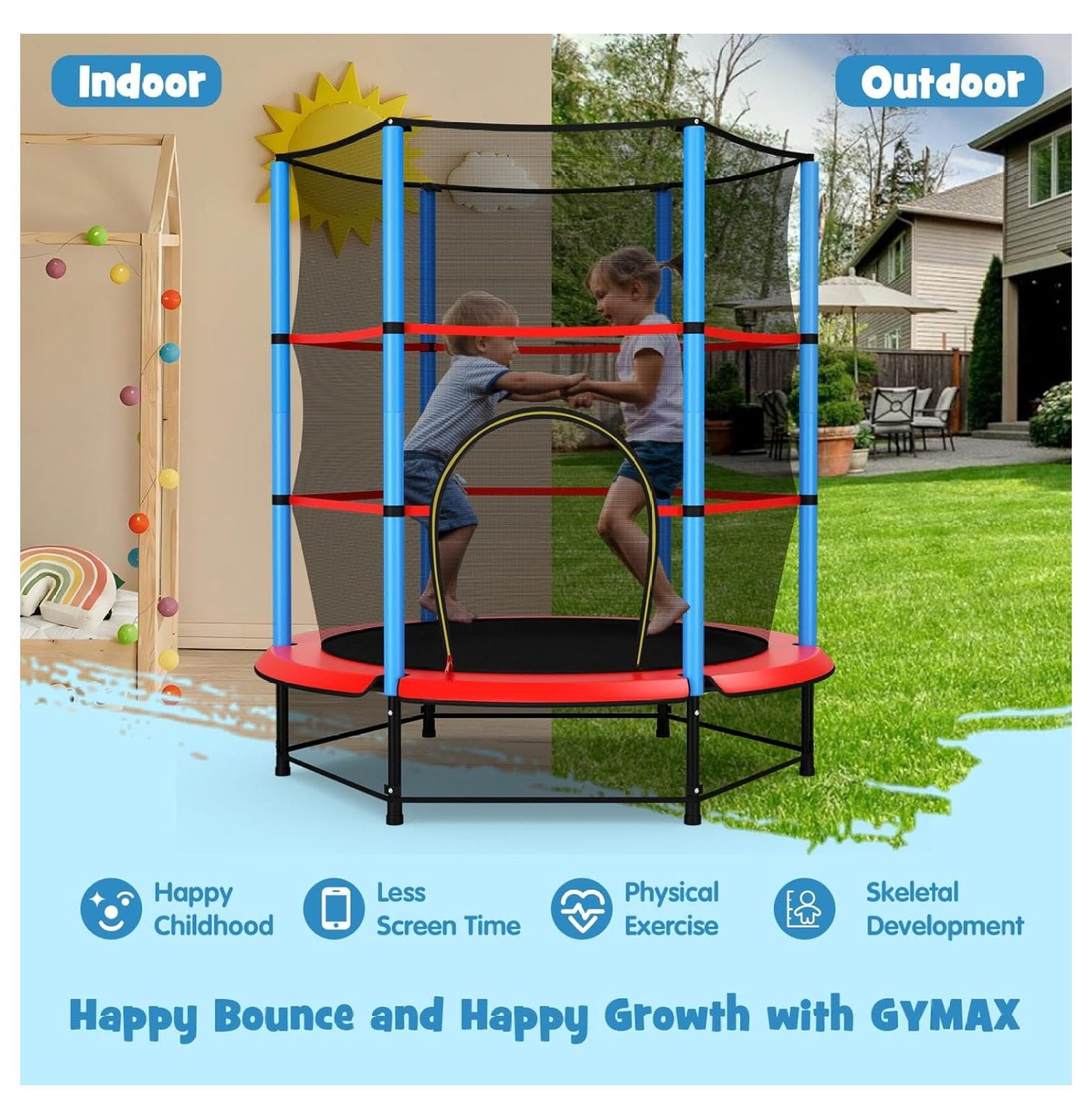 XYX Trampoline for , 55” Toddler Trampoline with All Round Enclosure Net, Safety Pad & Large Access, Indoor/Outdoor Mini Rebounder for Backyard Apartment