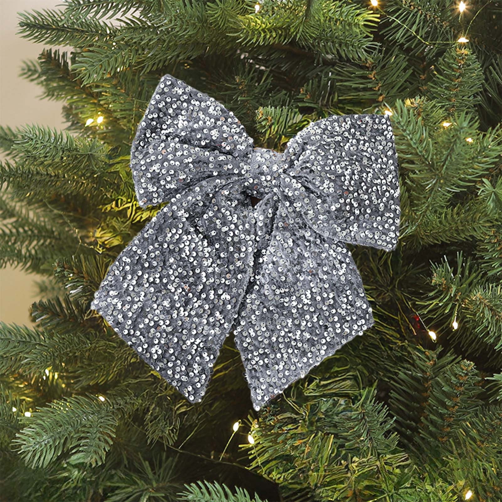 4 PCS Small Christmas Bow 10x8 Inches Velvet Ribbon with Sequins Glitter Decoration for Christmas Tree Gift Wrapping Party Decor Lightweight Holiday Ornament