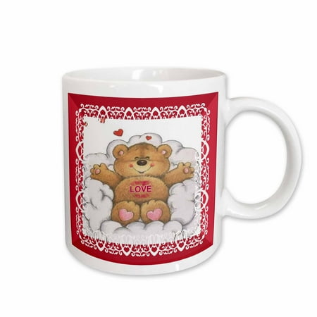 

3dRose Adorable love teddy bear on a cloud looking for a home and a hug Ceramic Mug 15-ounce