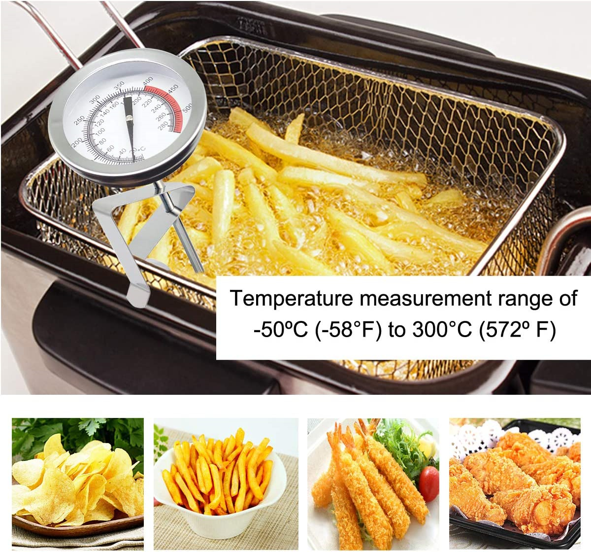 Casewin Cooking Thermometer for Deep Fry with 15'' Stainless Steel Food Grade Probe and Clip, Fast Instant Read 2" Dial, Optimum Temperature Zones - for Turkey,Beef,Lamb, Seafood Cooking - image 3 of 8