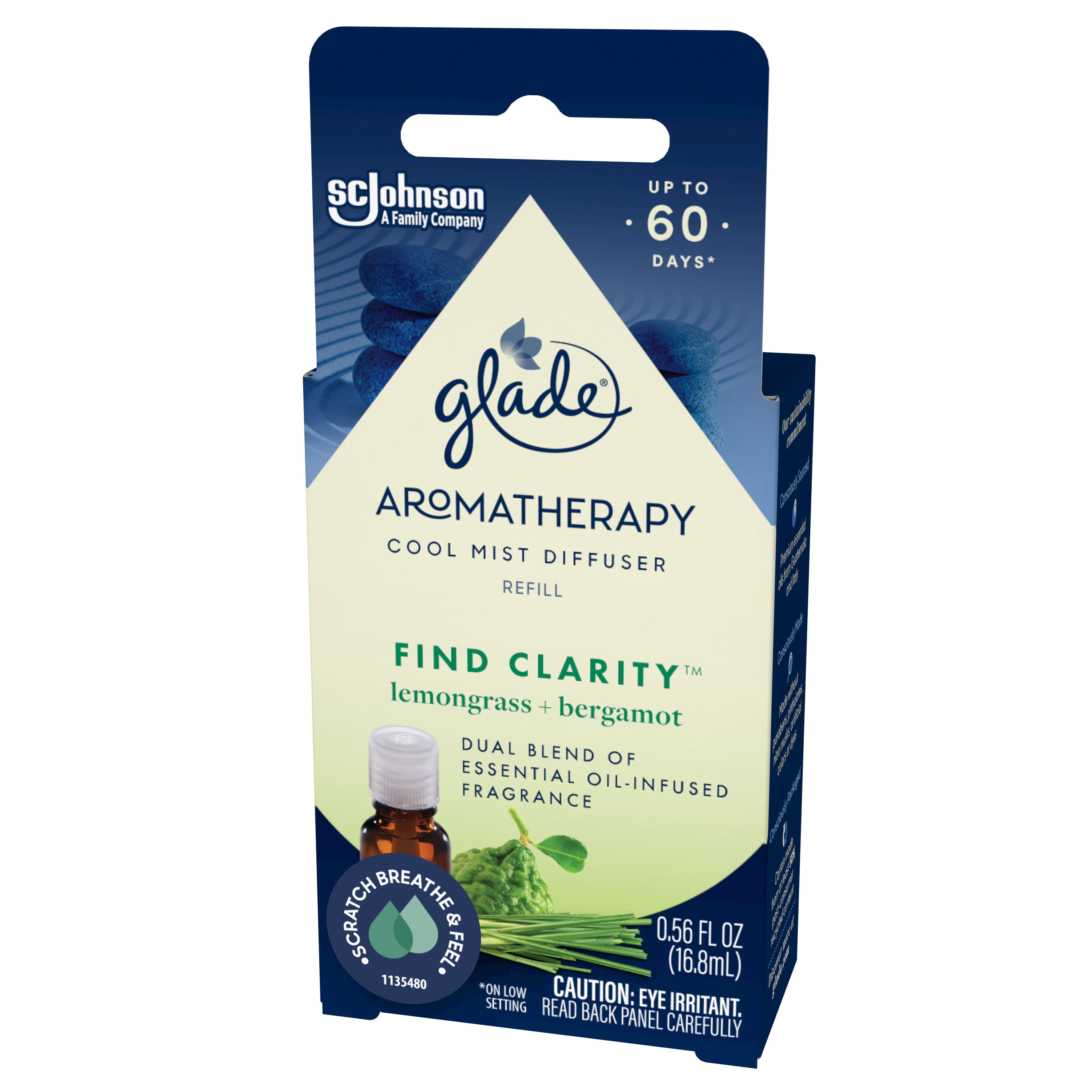 Glade Essential Oil Diffuser Refill, Find Clarity Scent with Notes of  Bergamot & Lemongrass, 0.56 oz (16.8 ml), for Use with Cool Mist  Aromatherapy Diffuser & Air Freshener for Home 