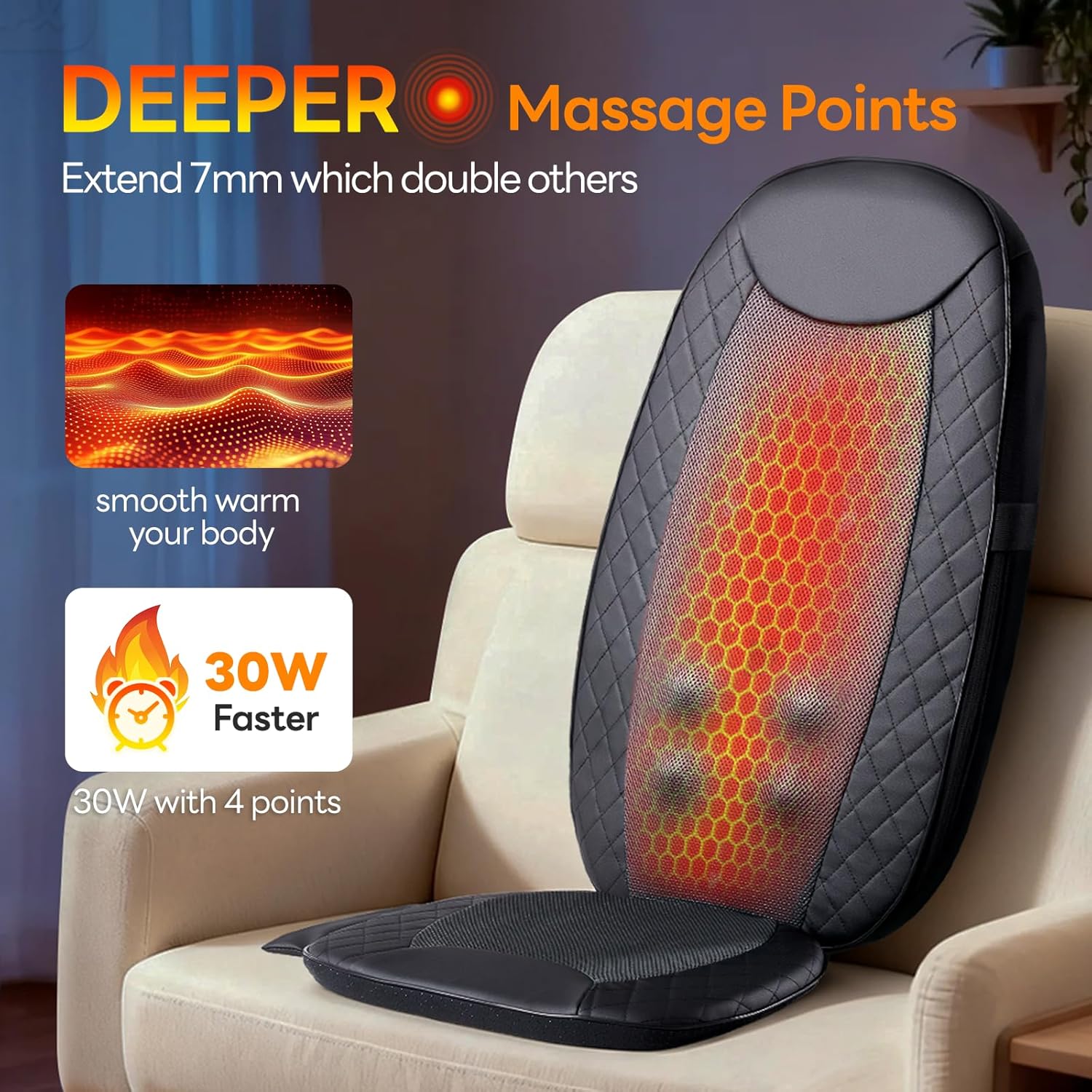MCQ Back Massagers, Vibrating Heating Pad for Back, Massage Chair Pad for Pain Relief Deep Tissue, Shiatsu Neck and Back Massager, Back