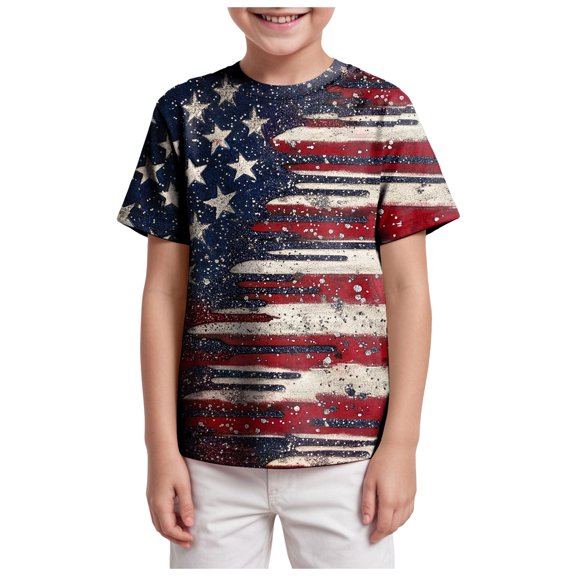 Karoyedx Boy Clothes Toddler Boys 4th of July Shirt Girls Kids USA Red White and Blue Shirts American Flag Patriotic Tee Dark Blue Size,8-9 Years