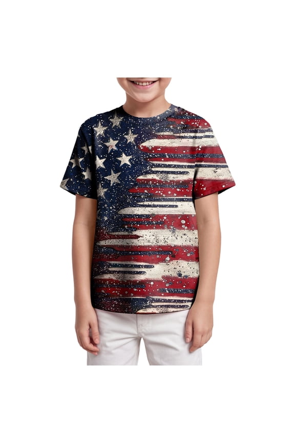 4th of July Tops for Teen Boys Girls USA Shirts Kids 4th of July Shirts American Flag Tshirt Patriotic Top Independence Day Outfit Dark Blue Size,12-13 Years