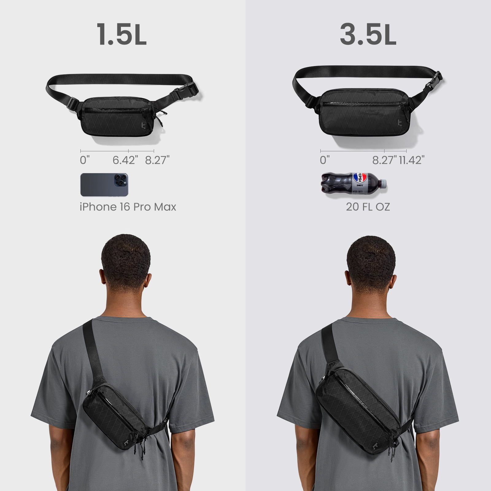 tomtoc 1.5L X-Pac Sling Bag with RFID Blocking, Crossbody Bag Minimalist Chest Shoulder Pack for Men/Women, Water-Resistant Lightweight Casual Funny Pack for Travel, Daily Commute