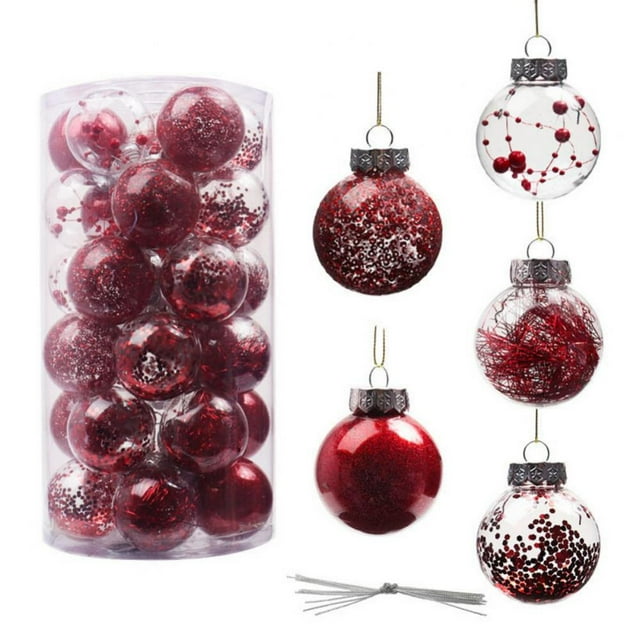 30Pcs Glittery Christmas Balls Plastic Shatterproof Xmas Tree Balls Ornaments (Red, 2.36