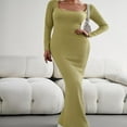 thumbnail image 3 of Long Sleeve Square Neck Solid Dress for Women  Perfect for Cocktail Parties, 3 of 7