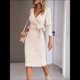 thumbnail image 5 of Vestido de Suéter de Larga para Mujer, Vestido Ajustado con Abertura Lateral, Otoño, Midi, , Escote en V Profundo, Ajustado, Albaricoque XL, 5 of 8