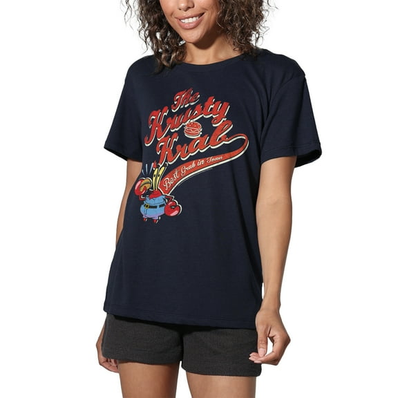 SpongeBob SquarePants The Krusty Krab Women's Loose T-Shirt, Navy, Medium