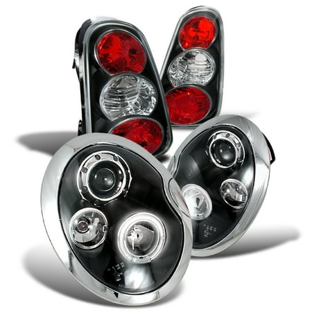 Black Projector - Spec-D Tuning 2002-2004 Mini Cooper Crystal Black Halo Projector Headlights + Clear Tail Lights (Left + Right) 02 03 04