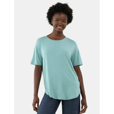 Time and Tru Women’s Crewneck Tunic Tee with Short Sleeves, Sizes XS-XXXL