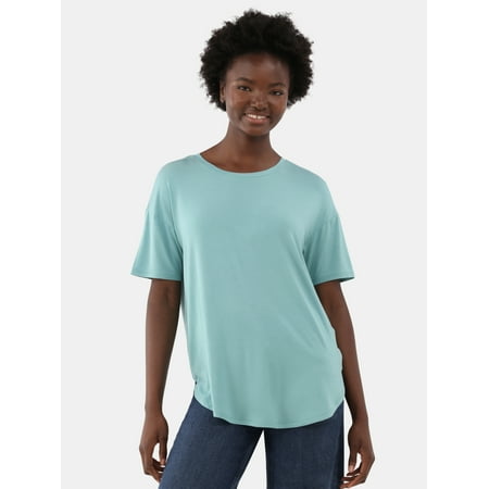 Time and Tru Women’s Crewneck Tunic Tee with Short Sleeves, Sizes XS-XXXL