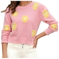 thumbnail image 2 of VALMASS Long Sleeve Round Neck Little Daisy Printing Slim Fit Knit Sweater Women (S, Pink), 2 of 6